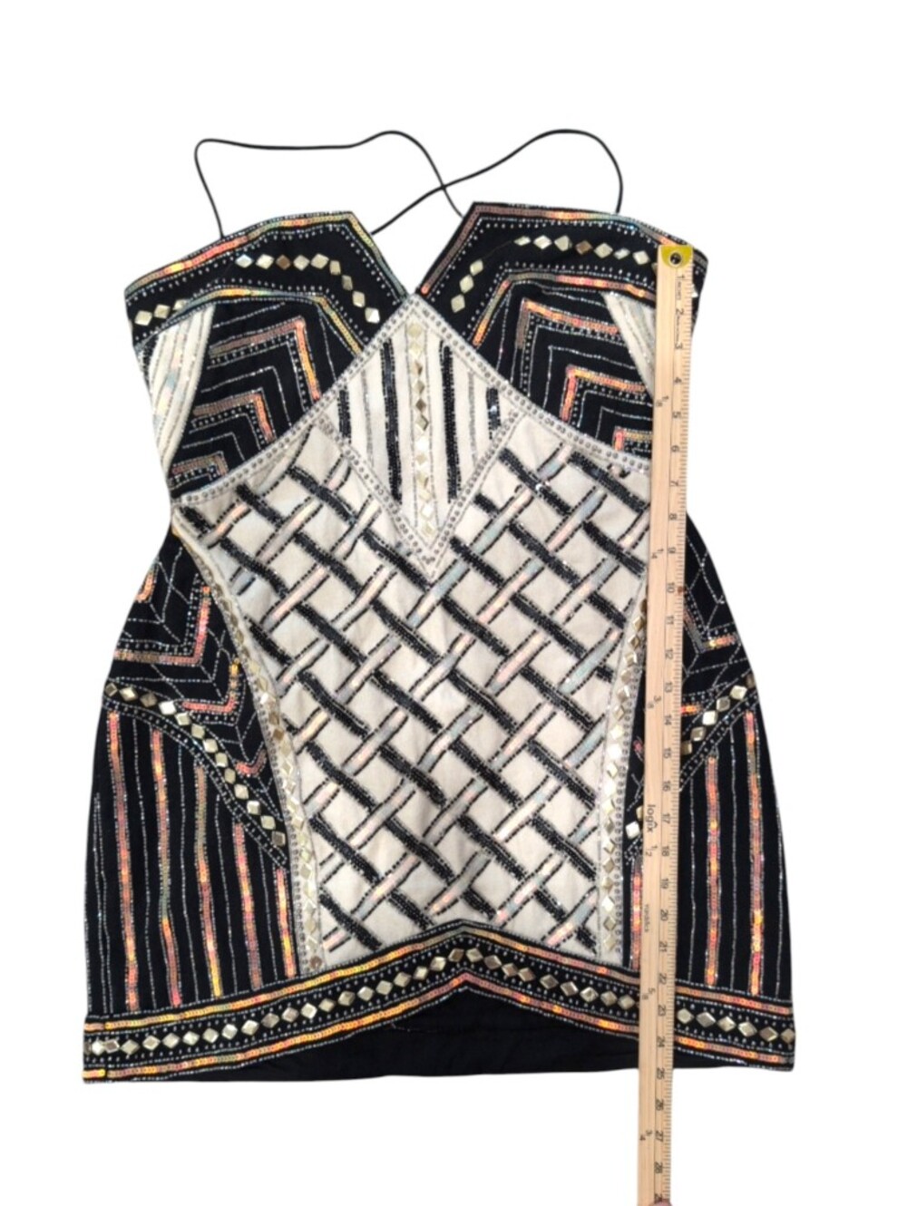 ASOS Black and Cream Embellished Strappy Mini Dress - Picture 5 of 8